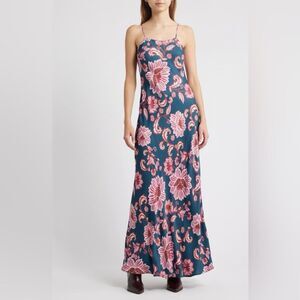 FARM Rio Teal and Pink Floral Maxi Dress